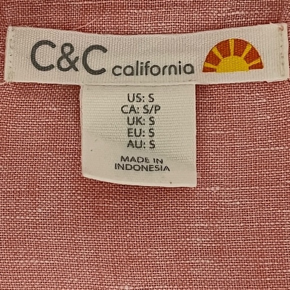 C&C California Pink relaxed fit Linen Collared Pullover all season Blouse top - Picture 3 of 7